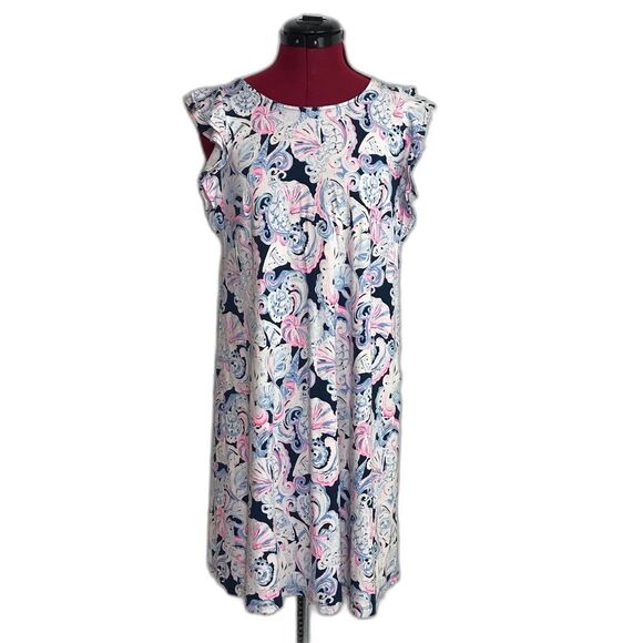Lilly Pulitzer Dani Dress Women's Size Medium High Tide Navy Its for Shore Print - Picture 11 of 12